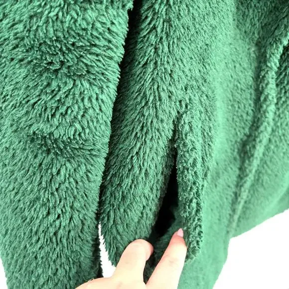 French Connection Medium Green Faux Fur Teddy Coat Collared Emerald Warm Cozy - Picture 4 of 6
